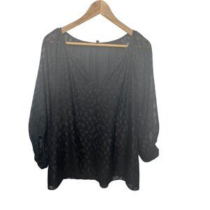 White House Black Market Long Sleeve Sheer Overlay Blouse